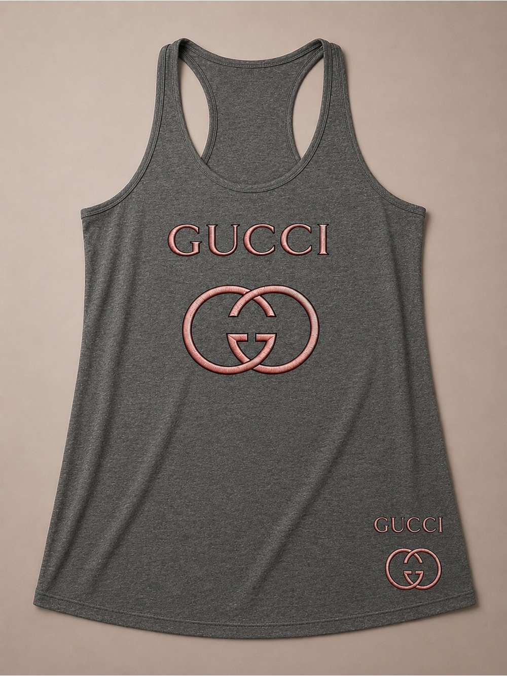 Gray Racerback Tank with Rose-Pink Logos